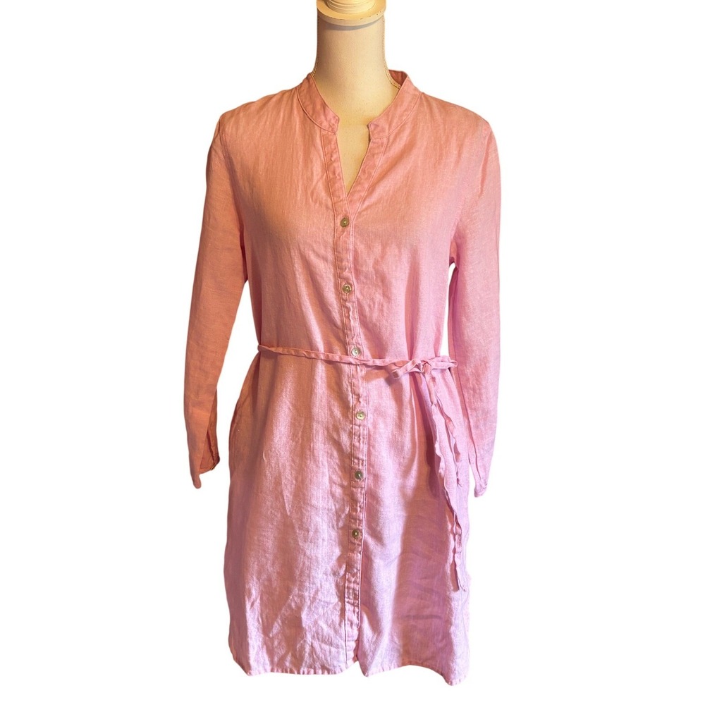 Joie Pink 100% Linen Shirt Dress Medium, effortless, coastal, feminine, capsule